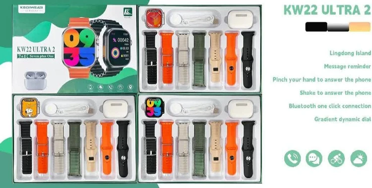 ساعت هوشمند 7 بند مدل KW22 Ultra 2 + ایرپاد